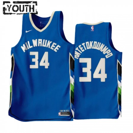 Barn Milwaukee Bucks Tröja Giannis Antetokounmpo 34 Nike 2022-23 City Edition Blå Swingman Barn Milwaukee Bucks Tröja Giannis Antetokounmpo 34 Nike 2022-23 City Edition Blå Swingman